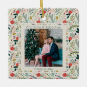 クリスマスの冬の紅葉の写真パーソナライズされた セラミックオーナメント (正面)