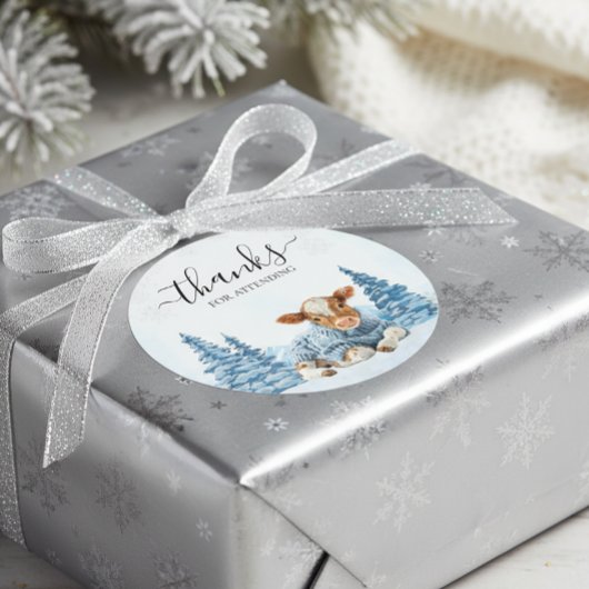 クリスマスの冬の赤ちゃん牛 ラウンドシール