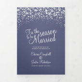 クリスマスの冬の降雪グラフィック結婚の青 三つ折りプログラム (カバー)