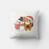 クリスマスの冬の雪だるま付き赤パンダ クッション (正面)