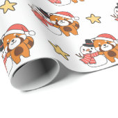 クリスマスの冬の雪だるま付き赤パンダ ラッピングペーパー (ロールコーナー)