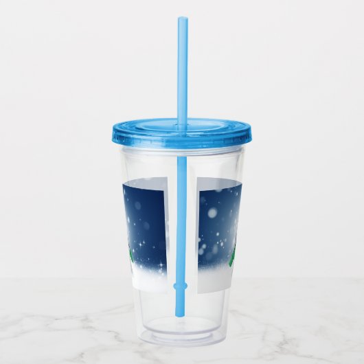 クリスマスの冬の雪だるま滑りやすいジョー緑のスカーフm アクリルタンブラー (右)