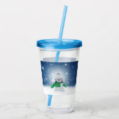 クリスマスの冬の雪だるま滑りやすいジョー緑のスカーフm アクリルタンブラー (裏面)