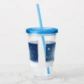 クリスマスの冬の雪だるま滑りやすいジョー緑のスカーフm アクリルタンブラー (左)