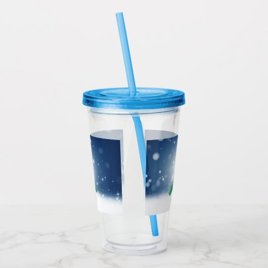 クリスマスの冬の雪だるま滑りやすいジョー緑のスカーフm アクリルタンブラー (左)