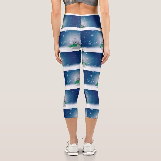 クリスマスの冬の雪だるま滑りやすいジョー緑のスカーフm カプリレギンス (裏面)