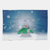 クリスマスの冬の雪だるま滑りやすいジョー緑のスカーフm キッチンタオル (横)