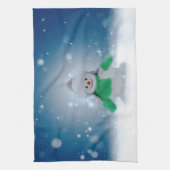 クリスマスの冬の雪だるま滑りやすいジョー緑のスカーフm キッチンタオル (縦)