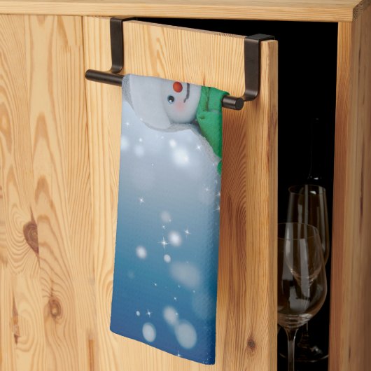 クリスマスの冬の雪だるま滑りやすいジョー緑のスカーフm キッチンタオル (三つ折り)