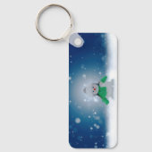 クリスマスの冬の雪だるま滑りやすいジョー緑のスカーフm キーホルダー (正面)