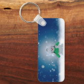 クリスマスの冬の雪だるま滑りやすいジョー緑のスカーフm キーホルダー (正面)