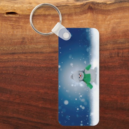 クリスマスの冬の雪だるま滑りやすいジョー緑のスカーフm キーホルダー (正面)