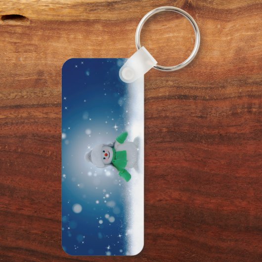 クリスマスの冬の雪だるま滑りやすいジョー緑のスカーフm キーホルダー (裏面)