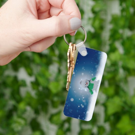 クリスマスの冬の雪だるま滑りやすいジョー緑のスカーフm キーホルダー (手)