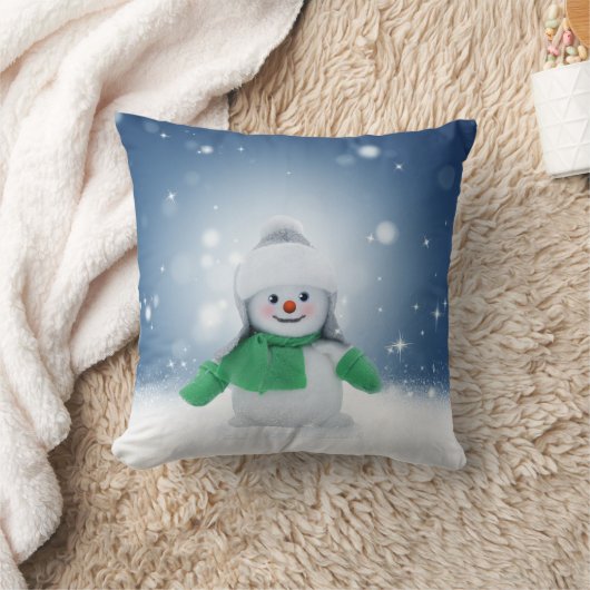クリスマスの冬の雪だるま滑りやすいジョー緑のスカーフm クッション (ブランケット)