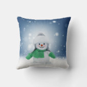 クリスマスの冬の雪だるま滑りやすいジョー緑のスカーフm クッション (裏面)