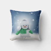 クリスマスの冬の雪だるま滑りやすいジョー緑のスカーフm クッション (正面)