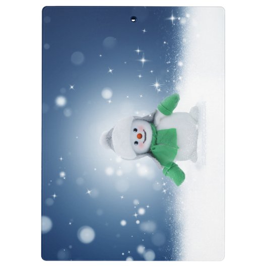 クリスマスの冬の雪だるま滑りやすいジョー緑のスカーフm クリップボード (裏面)