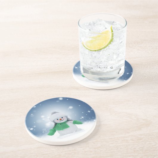 クリスマスの冬の雪だるま滑りやすいジョー緑のスカーフm コースター (側面)