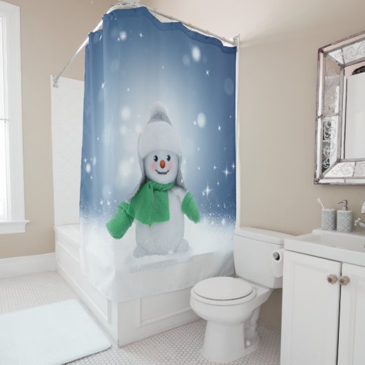 クリスマスの冬の雪だるま滑りやすいジョー緑のスカーフm シャワーカーテン (インサイチュ)