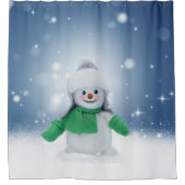 クリスマスの冬の雪だるま滑りやすいジョー緑のスカーフm シャワーカーテン (正面)