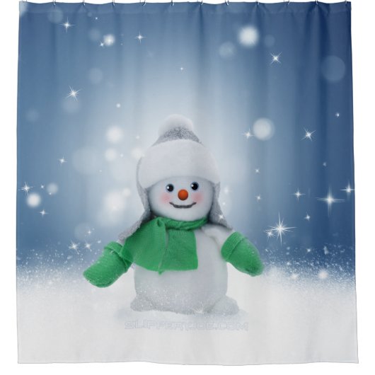 クリスマスの冬の雪だるま滑りやすいジョー緑のスカーフm シャワーカーテン (正面)