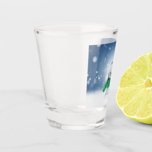 クリスマスの冬の雪だるま滑りやすいジョー緑のスカーフm ショットグラス (左)