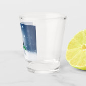 クリスマスの冬の雪だるま滑りやすいジョー緑のスカーフm ショットグラス (右)