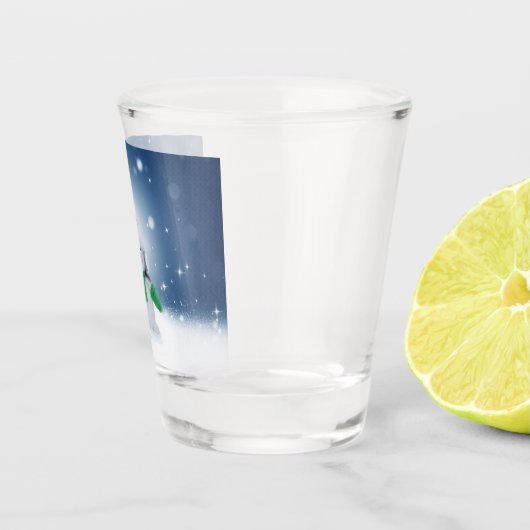 クリスマスの冬の雪だるま滑りやすいジョー緑のスカーフm ショットグラス (右)