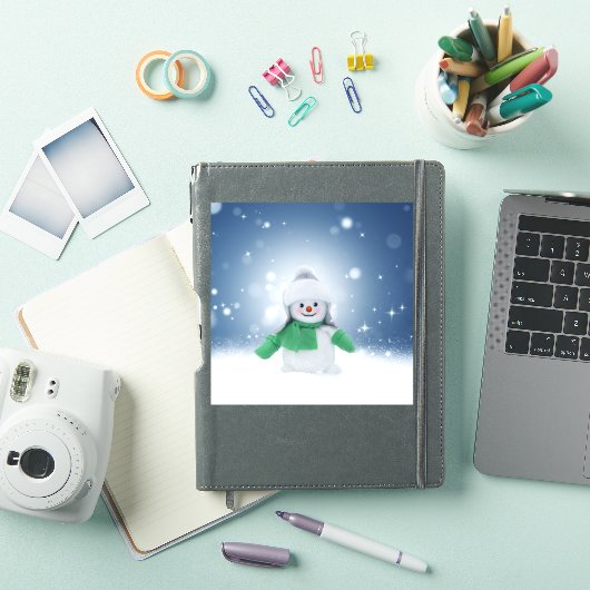 クリスマスの冬の雪だるま滑りやすいジョー緑のスカーフm シール (iPadカバー)