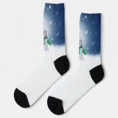 クリスマスの冬の雪だるま滑りやすいジョー緑のスカーフm ソックス (左)