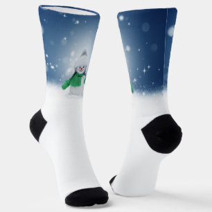 クリスマスの冬の雪だるま滑りやすいジョー緑のスカーフm ソックス