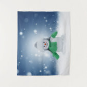 クリスマスの冬の雪だるま滑りやすいジョー緑のスカーフm タペストリー (正面)