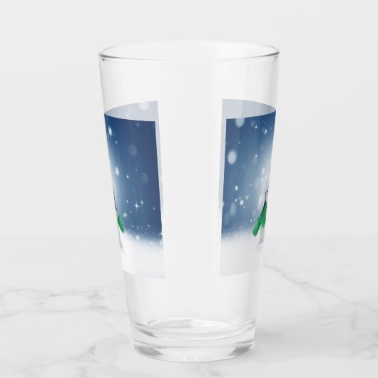 クリスマスの冬の雪だるま滑りやすいジョー緑のスカーフm タンブラーグラス (右)