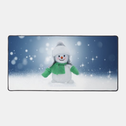 クリスマスの冬の雪だるま滑りやすいジョー緑のスカーフm デスクマット (正面)