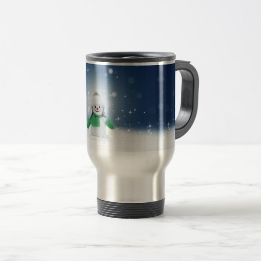 クリスマスの冬の雪だるま滑りやすいジョー緑のスカーフm トラベルマグ (正面右)