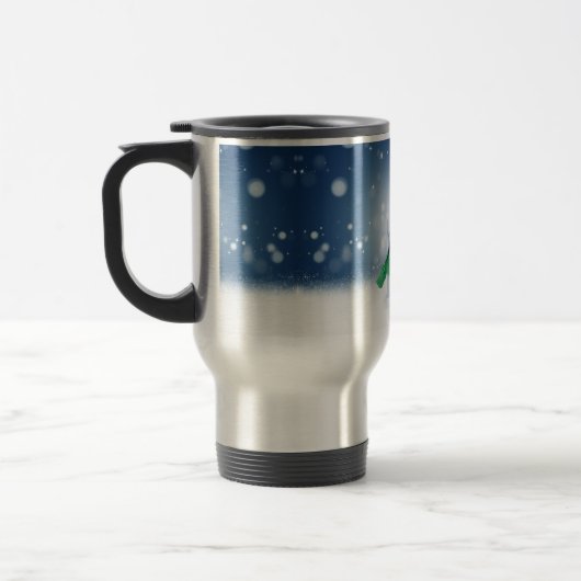 クリスマスの冬の雪だるま滑りやすいジョー緑のスカーフm トラベルマグ (左)