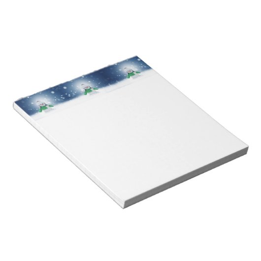 クリスマスの冬の雪だるま滑りやすいジョー緑のスカーフm ノートパッド (アングル)