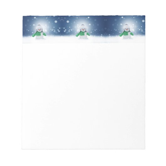 クリスマスの冬の雪だるま滑りやすいジョー緑のスカーフm ノートパッド (正面)