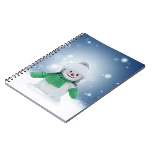 クリスマスの冬の雪だるま滑りやすいジョー緑のスカーフm ノートブック (左側)