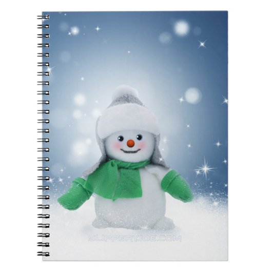 クリスマスの冬の雪だるま滑りやすいジョー緑のスカーフm ノートブック (正面)