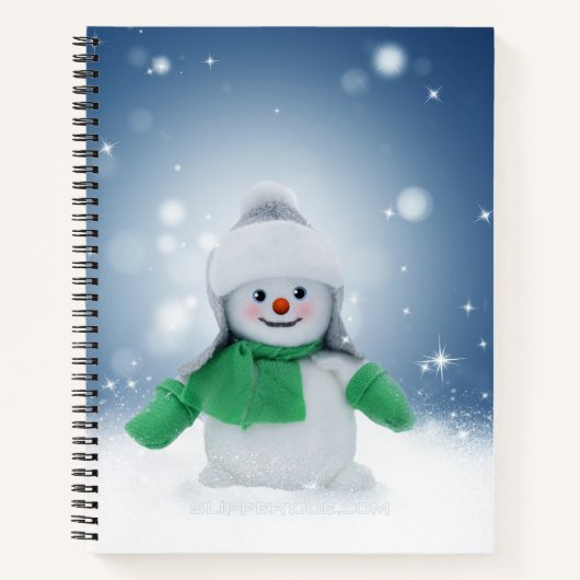 クリスマスの冬の雪だるま滑りやすいジョー緑のスカーフm ノートブック (正面)