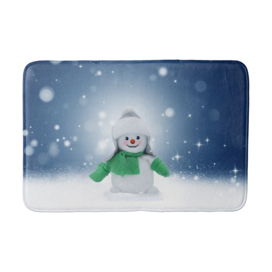 クリスマスの冬の雪だるま滑りやすいジョー緑のスカーフm バスマット (正面)
