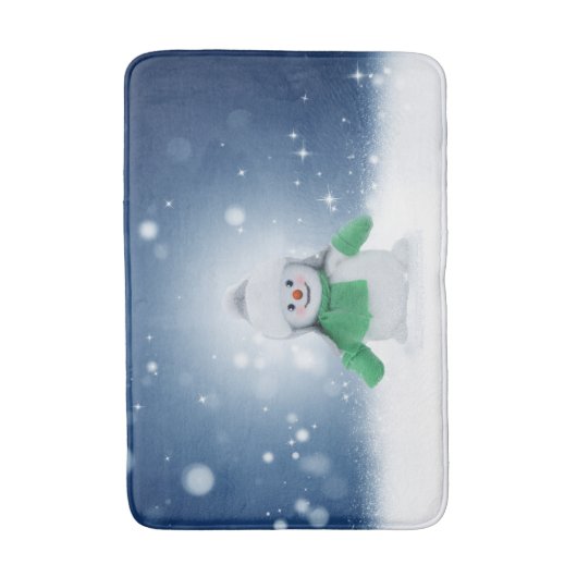 クリスマスの冬の雪だるま滑りやすいジョー緑のスカーフm バスマット (正面縦)