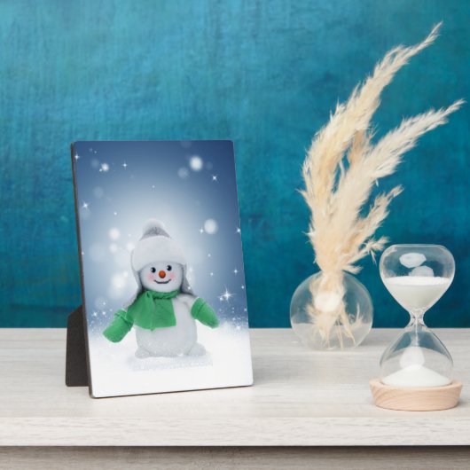 クリスマスの冬の雪だるま滑りやすいジョー緑のスカーフm フォトプラーク (側面)