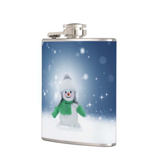 クリスマスの冬の雪だるま滑りやすいジョー緑のスカーフm フラスク (左)