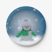 クリスマスの冬の雪だるま滑りやすいジョー緑のスカーフm ペーパープレート (正面)