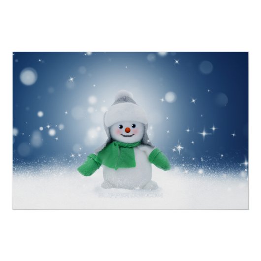 クリスマスの冬の雪だるま滑りやすいジョー緑のスカーフm ポスター (正面)