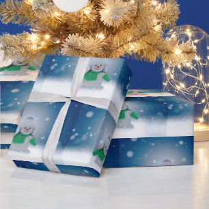 クリスマスの冬の雪だるま滑りやすいジョー緑のスカーフm ラッピングペーパー
