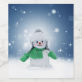 クリスマスの冬の雪だるま滑りやすいジョー緑のスカーフm ワインラベル (シングルラベル)